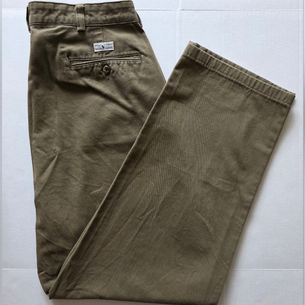 Polo Ralph Lauren Brown Pleated Chino Pants 34x30 Cotton Classic Office Preppy